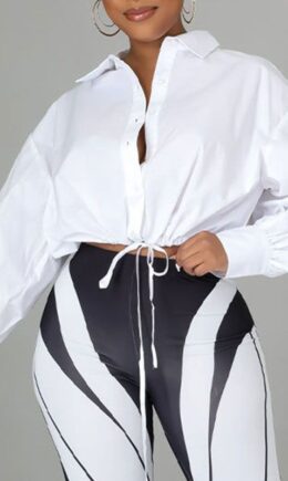 Casual Solid Split Joint Frenulum Buckle Turndown Collar Tops