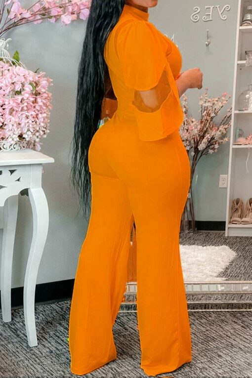 Fashion Casual Solid Split Joint See-through Half A Turtleneck Regular Jumpsuits