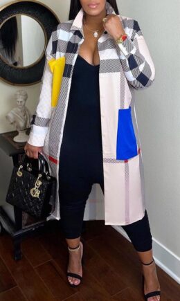 Fashion Casual Print Split Joint Turndown Collar Outerwear