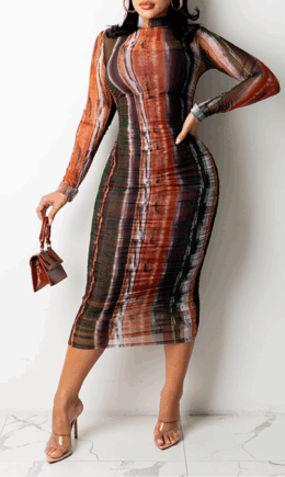 Sexy Print Split Joint O Neck Pencil Skirt Dresses