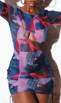 Color Sexy Print Split Joint O Neck Pencil Skirt Dresses