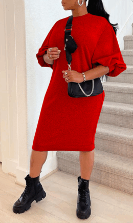 Casual Solid Split Joint O Neck Straight Dresses