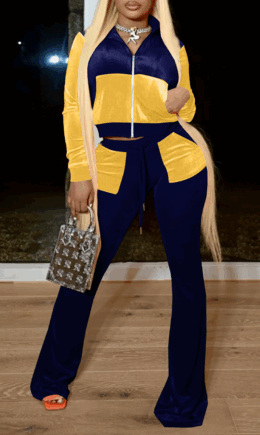 Tibetan Casual Solid Split Joint Zipper Collar Long Sleeve Two Pieces