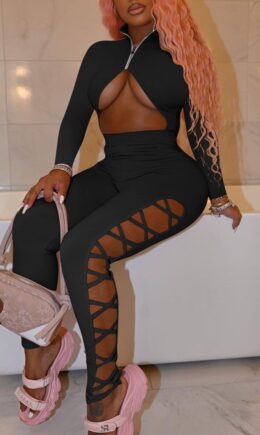 Sexy Solid Hollowed Out Split Joint Zipper Zipper Collar Regular Jumpsuits