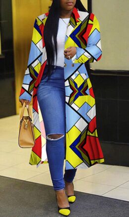 Fashion Casual Print Cardigan Turndown Collar Outerwear