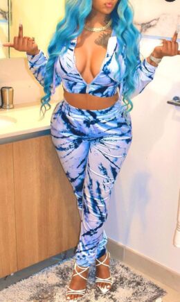Fashion Casual Print Basic Zipper Collar Long Sleeve Two Pieces