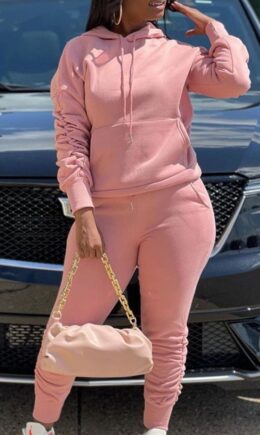 Fashion Casual Solid Basic Hooded Collar Long Sleeve Two Pieces