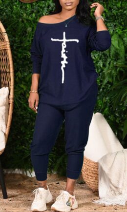 Casual Print Split Joint O Neck Long Sleeve Two Pieces