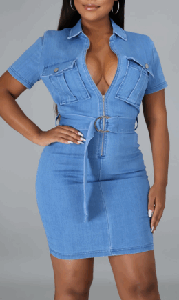 Casual Solid Split Joint Turndown Collar Pencil Skirt Dresses