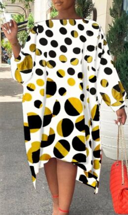Fashion Print Polka Dot Split Joint Asymmetrical Off the Shoulder Straight Dresses