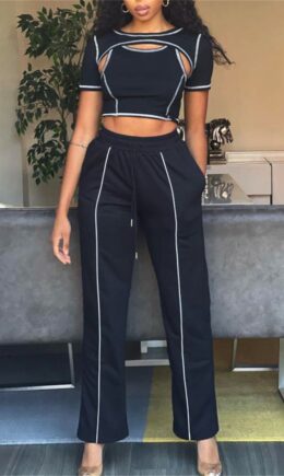 Fashion Casual Solid Split Joint O Neck Short Sleeve Three-piece Set