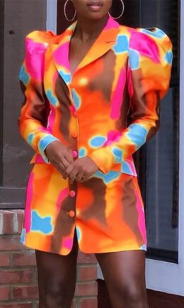 Fashion Casual Print Cardigan Turndown Collar Outerwear