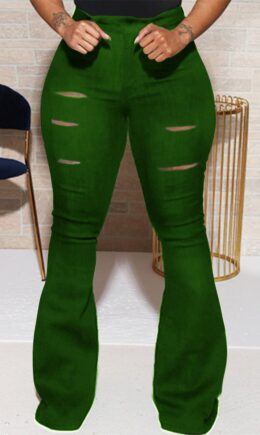Fashion Casual Solid Ripped Regular Trousers