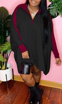 Casual Solid Split Joint Zipper Collar Long Sleeve Dresses