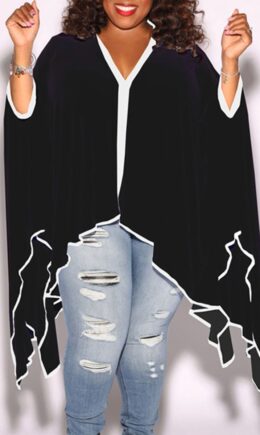 Casual Solid Split Joint Asymmetrical V Neck Tops