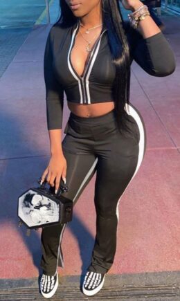 Casual Solid Split Joint Zipper Zipper Collar Long Sleeve Two Pieces