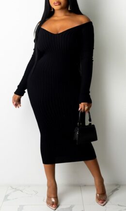 Casual Solid Split Joint V Neck Pencil Skirt Dresses
