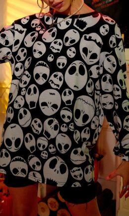 Casual Street Skull Head Print Split Joint O Neck Tops