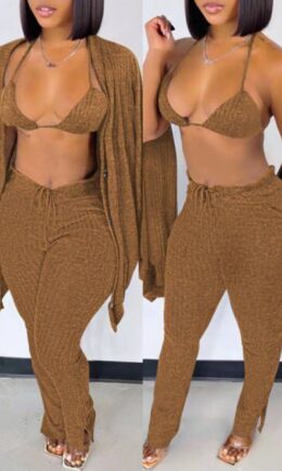 Fashion Casual Solid Cardigan Vests Pants Long Sleeve Three-piece Set