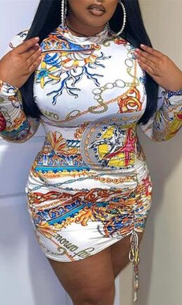 Fashion Casual Print Basic O Neck Long Sleeve Dresses