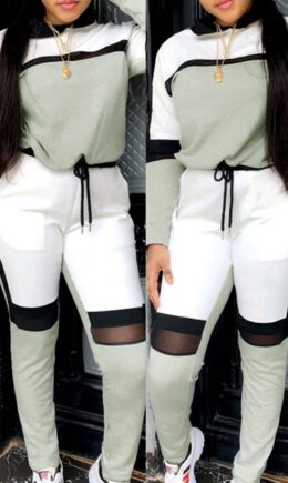 Fashion Casual Patchwork Basic O Neck Long Sleeve Two Pieces