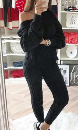 Fashion Casual Long Sleeve Oblique Collar Regular Sleeve Regular Solid Two Pieces