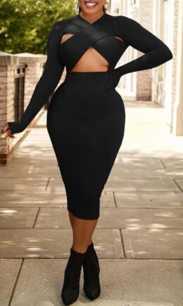 Sexy Solid Hollowed Out Split Joint V Neck One Step Skirt Dresses