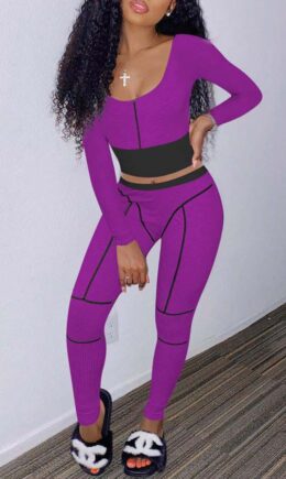 Casual Sportswear Solid Split Joint O Neck Long Sleeve Two Pieces