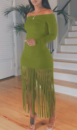 Casual Solid Tassel Split Joint Off the Shoulder A Line Dresses