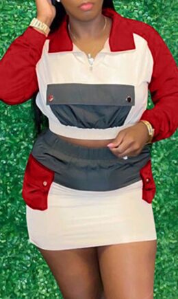 Fashion Casual Patchwork Basic Turndown Collar Long Sleeve Two Pieces