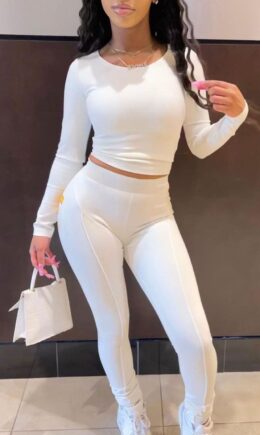 Sexy Print Bandage Hollowed Out Split Joint O Neck Long Sleeve Two Pieces