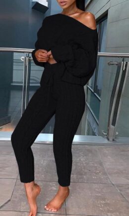 Fashion Casual Solid Basic O Neck Long Sleeve Two Pieces