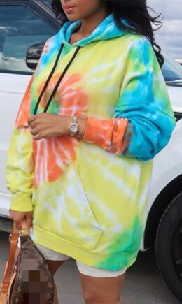 Fashion Casual Print Tie Dye Basic Hooded Collar Long Sleeve Dresses