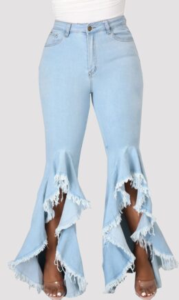 Fashion Casual Solid Split Joint High Waist Regular Denim Jeans