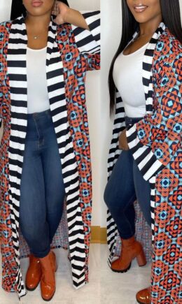 Casual Print Split Joint Outerwear