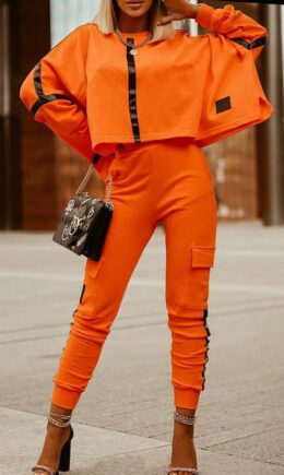 Fashion Casual Print Split Joint O Neck Long Sleeve Two Pieces