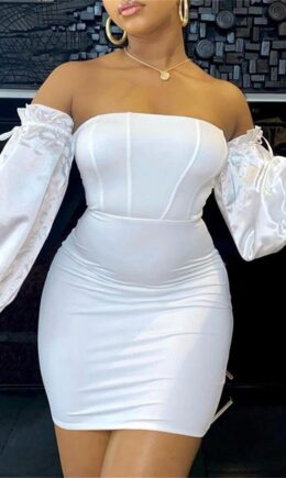 Fashion Sexy Solid Split Joint Backless Strapless Long Sleeve Dresses
