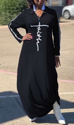 Casual Print Split Joint Zipper Turndown Collar Straight Dresses