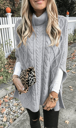 Street Solid Split Joint Turtleneck Tops