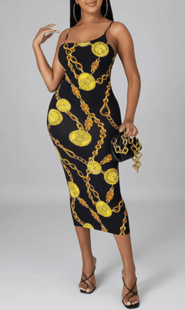 Sexy Print Split Joint Spaghetti Strap Pencil Skirt Dresses