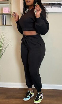 Fashion Casual Solid Basic O Neck Long Sleeve Two Pieces