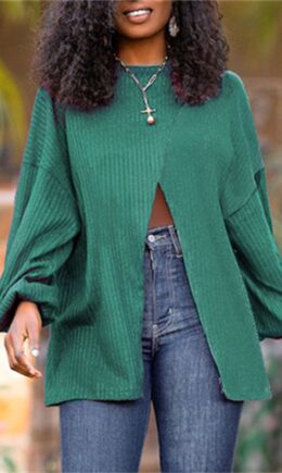 Fashion Casual Solid Split Joint Slit O Neck Tops