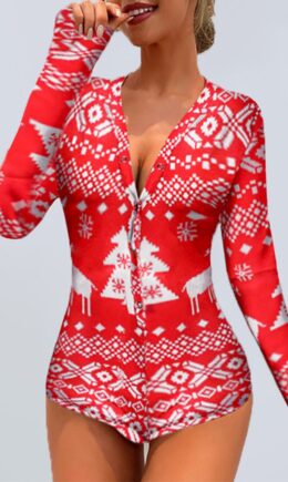 Fashion Casual Print Basic V Neck Long Sleeve Skinny Romper