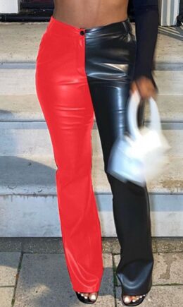 Fashion Casual Solid Split Joint Regular High Waist Straight Patchwork Trousers