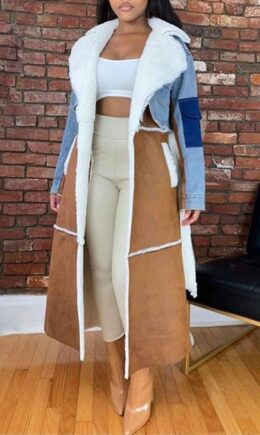 Fashion Casual Patchwork Cardigan Turndown Collar Outerwear