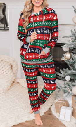 Casual Print Split Joint Hooded Collar Long Sleeve Two Pieces