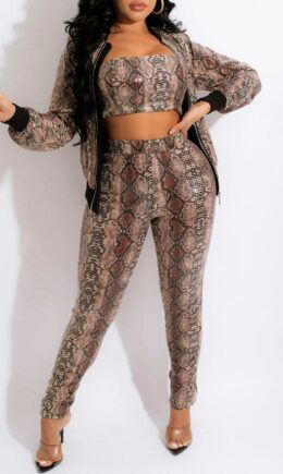Fashion Casual Print Basic Long Sleeve Three-piece Set