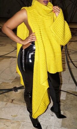 Fashion Casual Solid Slit Asymmetrical Turtleneck Tops