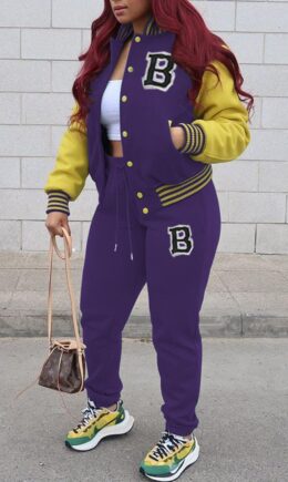 Fashion Casual Patchwork Letter Cardigan Long Sleeve Two Pieces