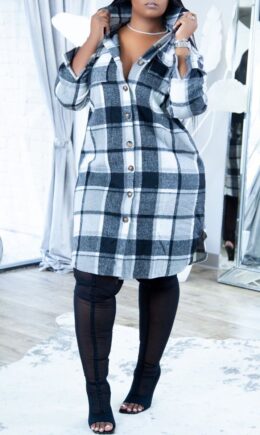 Fashion Casual Plaid Print Cardigan Turndown Collar Outerwear